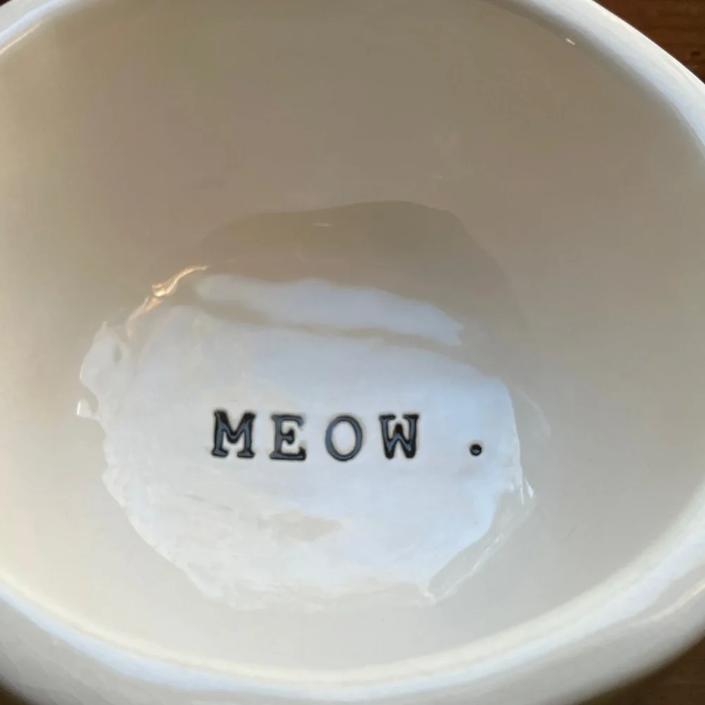 Rae Dunn White Cat Bowls with Fish Design